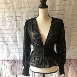 black organza top with smocked bottom